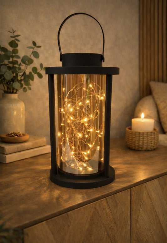 LED Deko-Laterne mit warmweißem Lichterdraht – batteriebetrieben