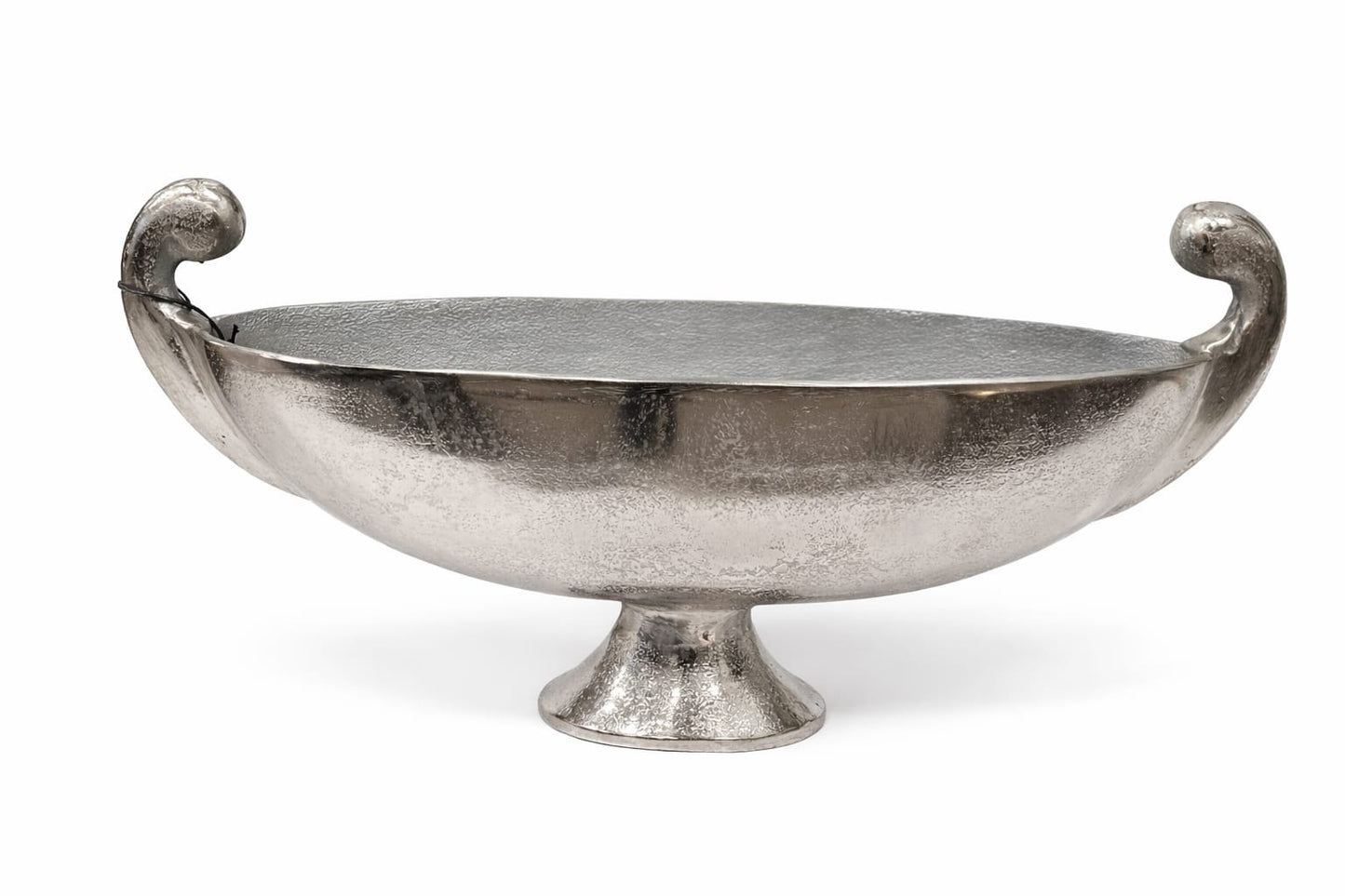 Edle silberfarbene Schale auf Fuß mit Griffen – Vintage Deko aus Metall im Antik-Stil