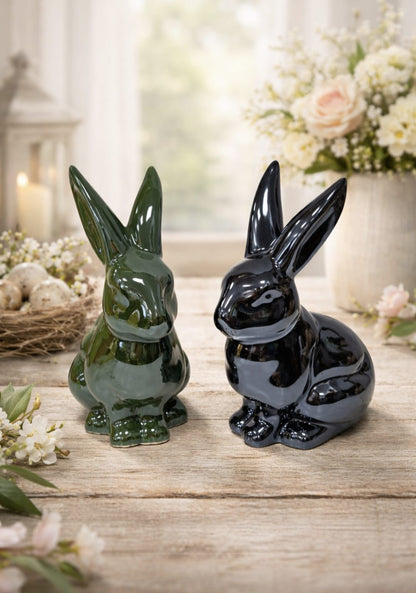 Edle Keramik-Hasen in Grün oder Schwarz – stilvolle Dekoration