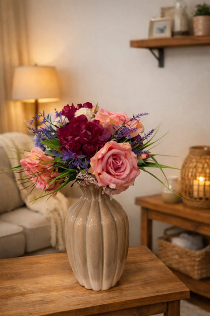 Kunstblumenstrauß „Mary“ – Elegantes Blumenarrangement in Keramikvase | Ca. 55cm