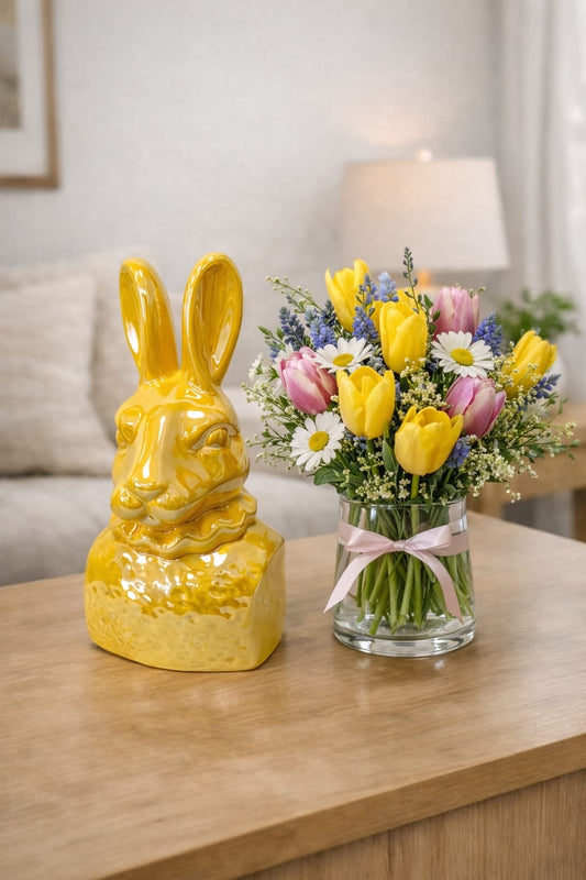 Dekorativer Keramik-Hase glänzend in Gelb – Stilvolle Dekofigur (25 cm)