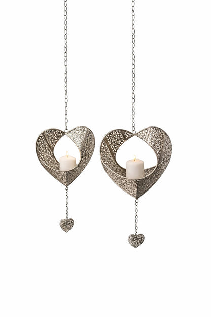 Hängender Herz-Kerzenhalter aus Edelstahl in Silber