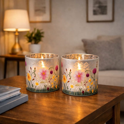 Windlicht aus Glas mit Blumenmotiv