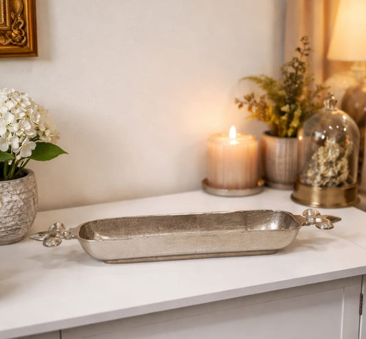 Edle Metallschale in Silber – Elegante Dekoschale mit Griffen, 58 cm