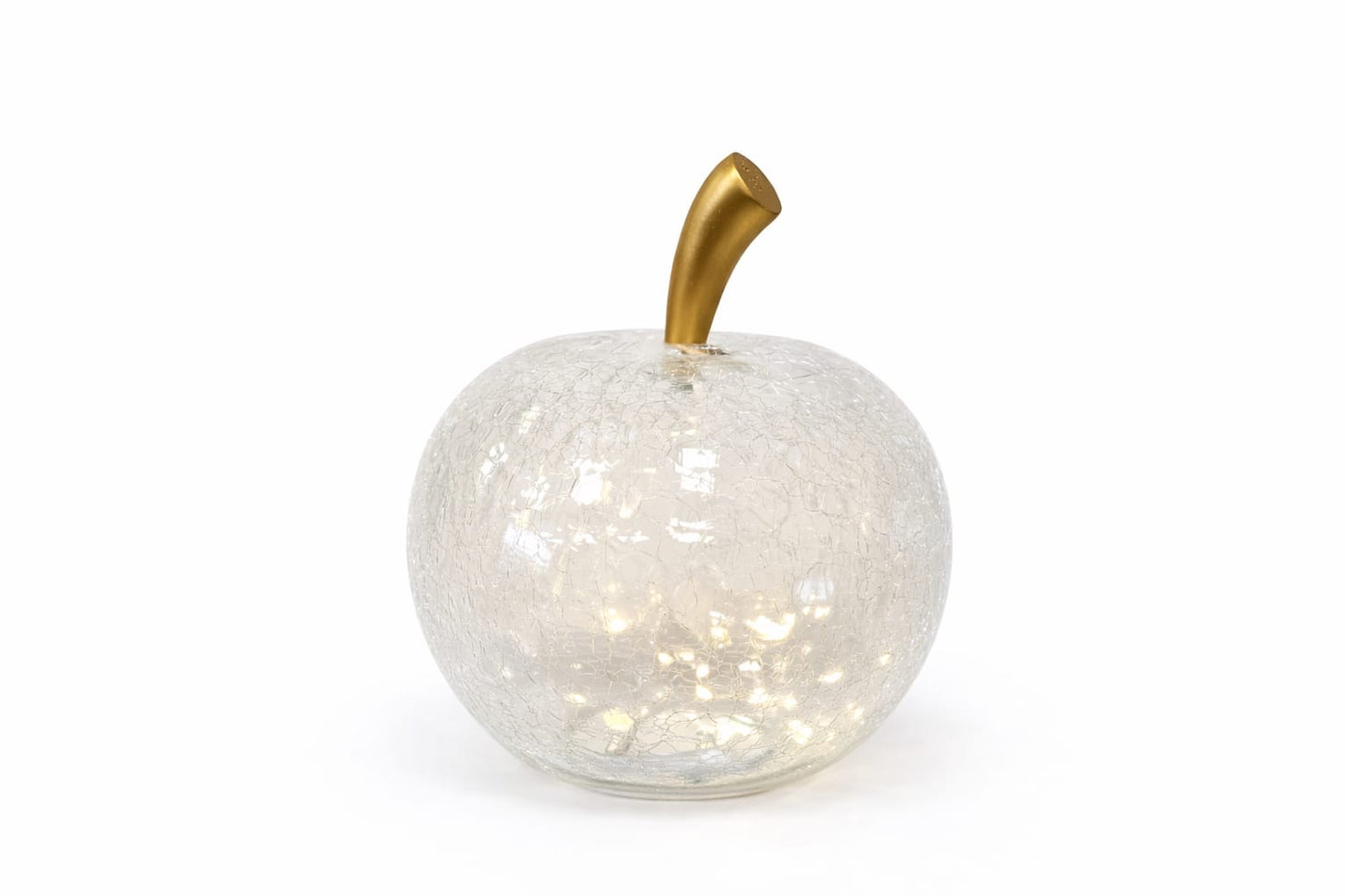 LED-Dekoapfel aus Glas mit goldenem Stiel – Warmweißes Licht, Timerfunktion, 30 × 25 cm