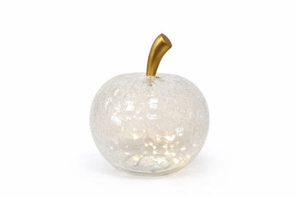 LED-Dekoapfel aus Glas mit goldenem Stiel – Warmweißes Licht, Timerfunktion, 30 × 25 cm