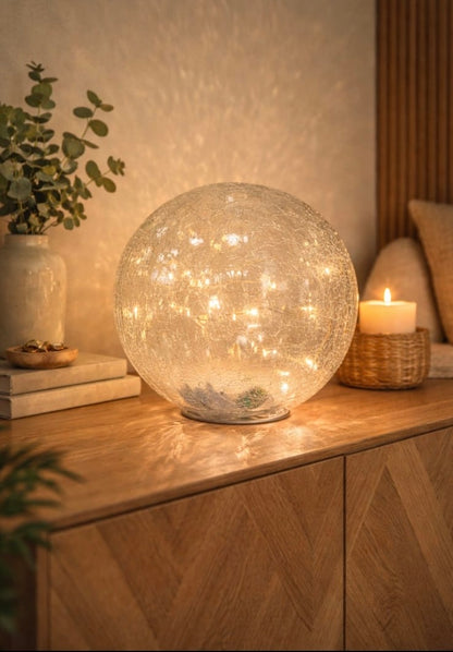 LED Glaskugel klar Ø 20 cm – Dekoleuchte mit integrierter Lichterkette (batteriebetrieben)
