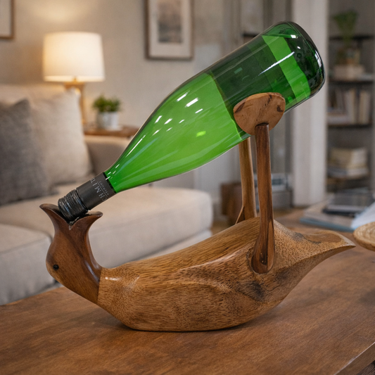 Liegende Holz Ente als Flaschenhalter – Dekorative Holzfigur aus Massivholz