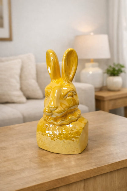 Dekorativer Keramik-Hase glänzend in Gelb – Stilvolle Dekofigur (25 cm)