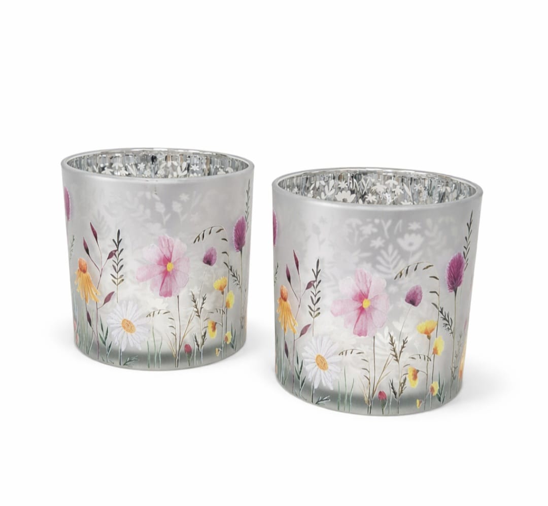 Windlicht aus Glas mit Blumenmotiv