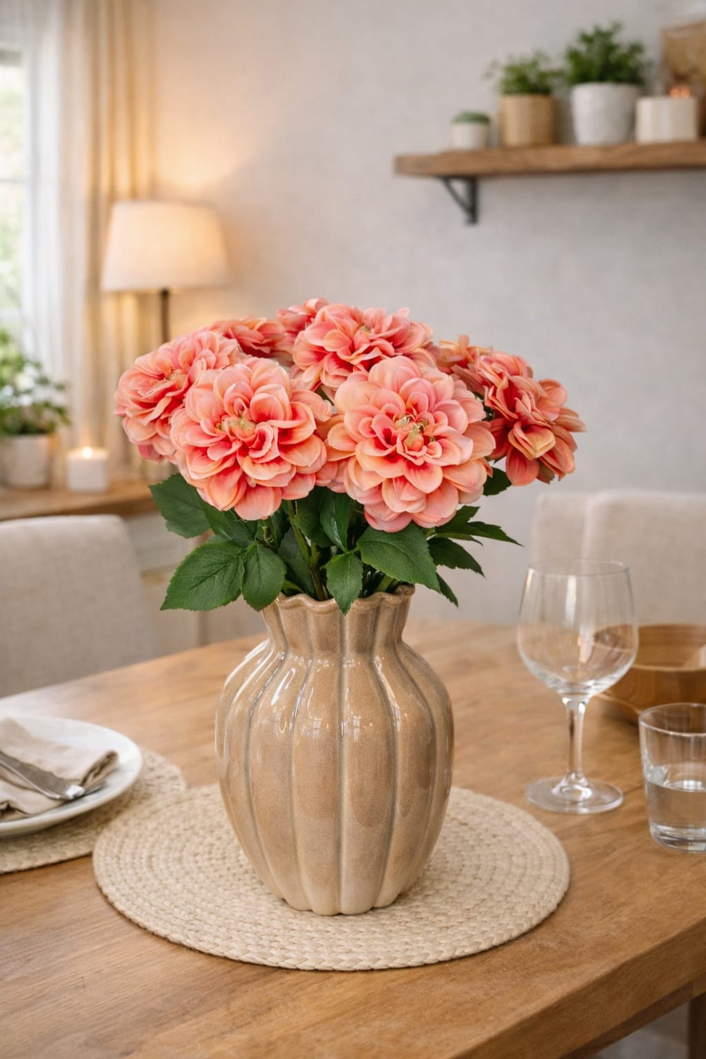 Kunst-Dahlie „Rose“ – Zartrosa Blüte | 59 cm, kürzbar